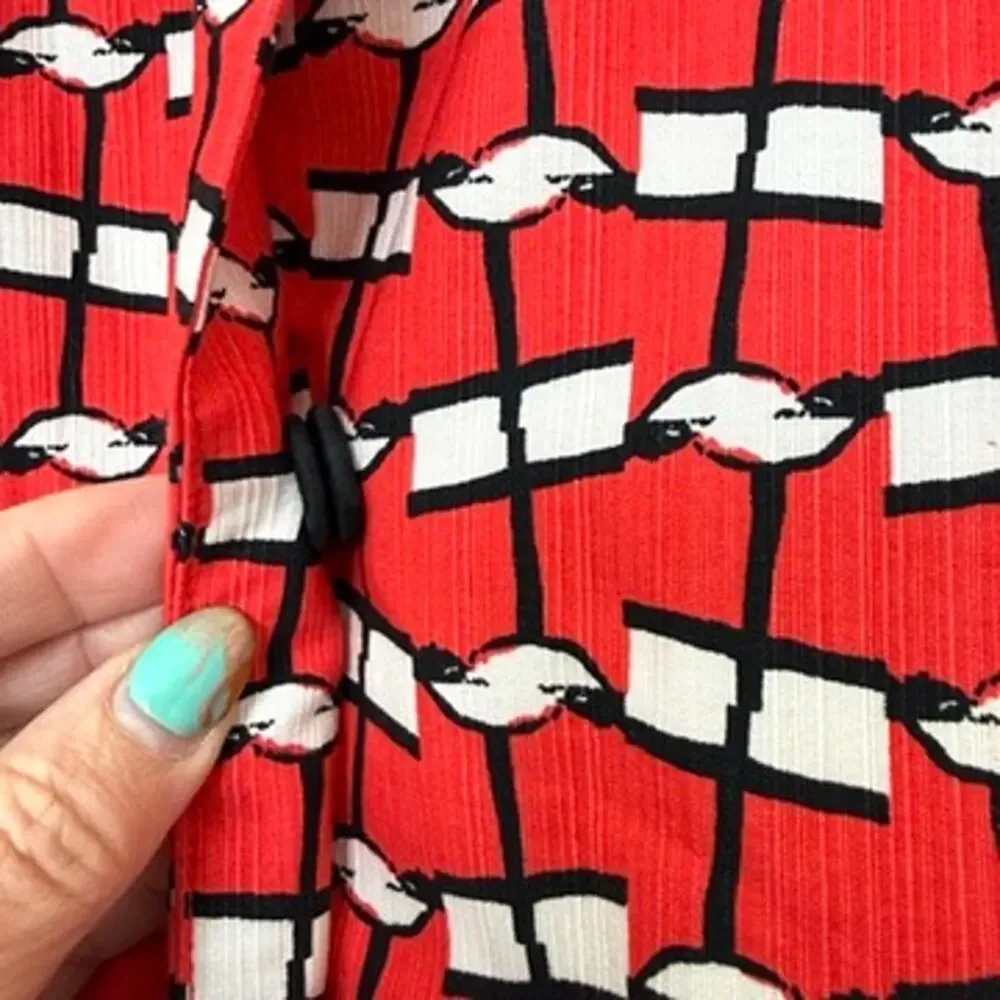 Tara Jarmon Red Graphic Print Statement Coat France Cotton Jacket Sz 40 - Picture 4 of 9